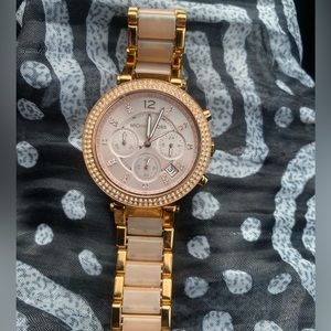 Michael Kors ‘Parker' Blush Acetate Link Chronograph Watch, 39mm